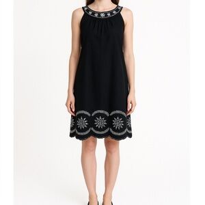 - Willow Glen Dress Sleeveless Black Linen Rayon Blend  White Embroidery Sz 12